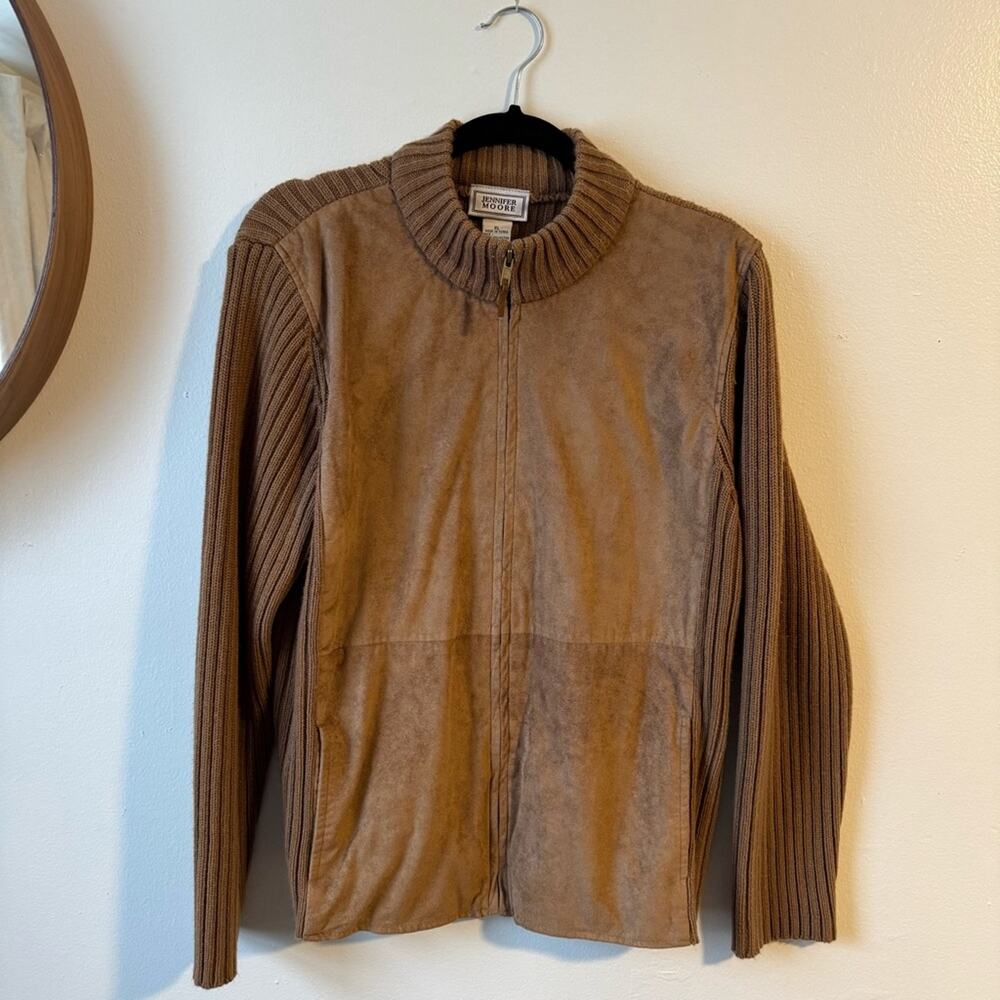 Vintage Jennifer Moore Brown Ribbed Knit Zip Sweater XL Mock Neck - Picture 2 of 5